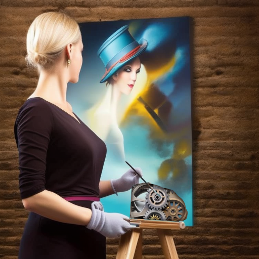 Image générée d'une femme peignant sur une toile mécanique